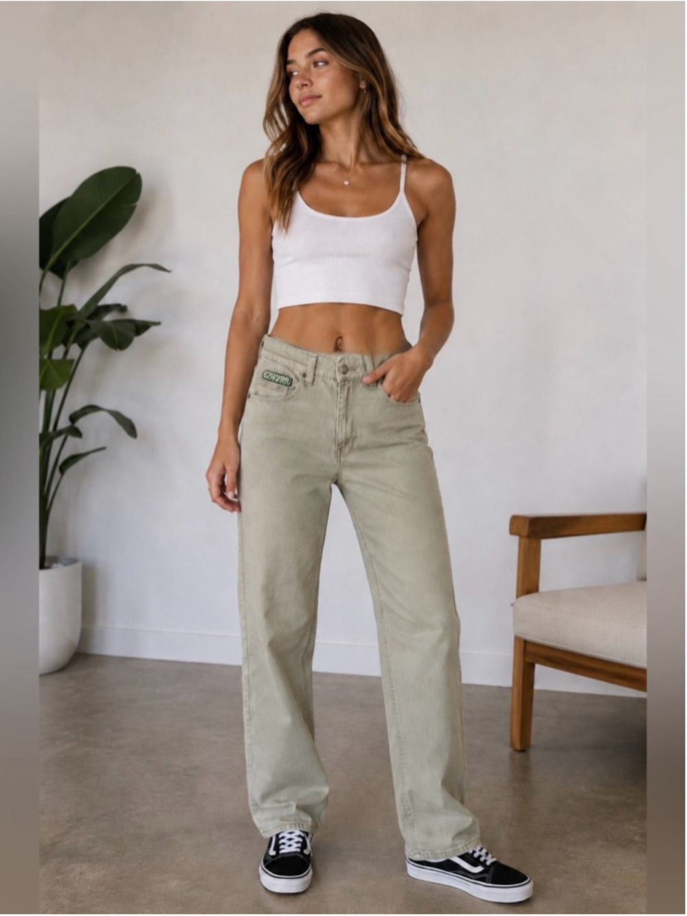 Empyre Tori Straight Leg Jeans in Light Olive Green Size 2 Y2K Streetwear